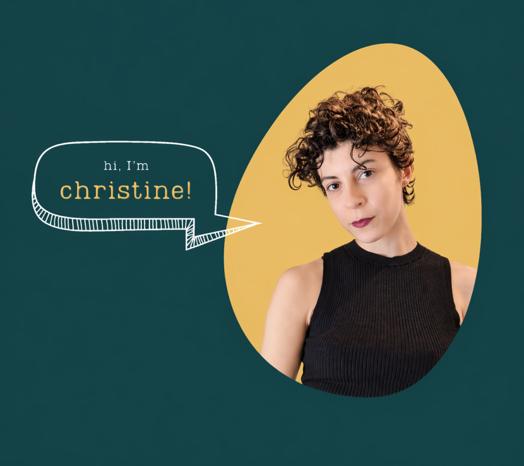 Christine Lavosky, a young woman with short curly brown hair wearing a black shirt.